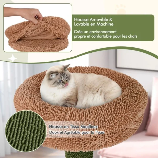 Arbre à Chat 152 cm à Plusieurs Niveaux Poteaux à Gratter Corde en Sisal Perchoir en Peluche Jouet Suspendu Vert
