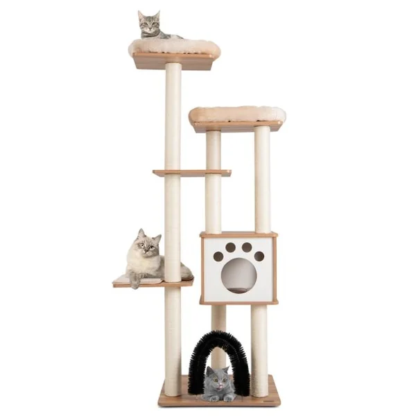 Arbre à Chat 175CM à 6 Niveaux avec Niche et Coussin Amovible Grande Tour de Jeu pour Chat avec Poteaux en Sisal Beige