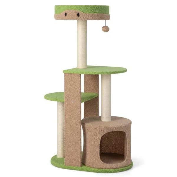 Arbre à Chat 5 Niveaux de 111 CM avec Griffoirs en Sisal et Niche Tour à Chat multicouche avec Boule de Peluche Marron