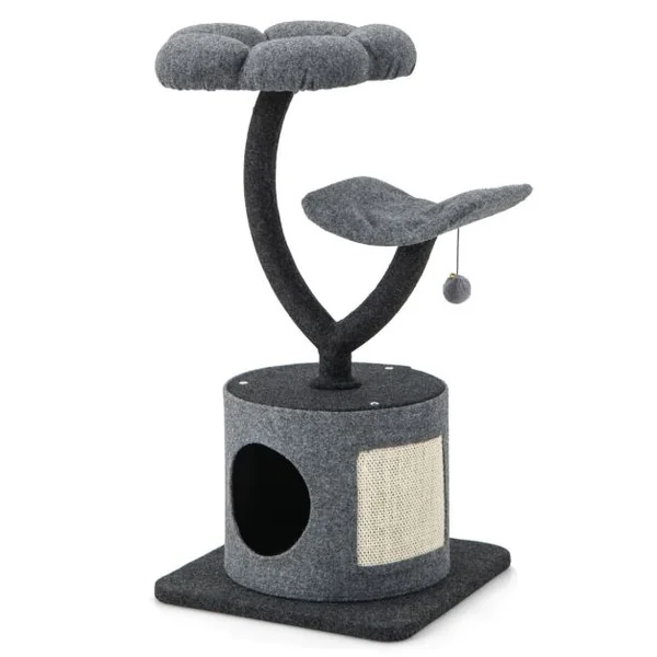 Arbre à Chat 88CM avec Perchoir et Balle Suspendue Tour à Chat avec Poteaux de Soutien en Métal et housse de Condo Amovible Gris