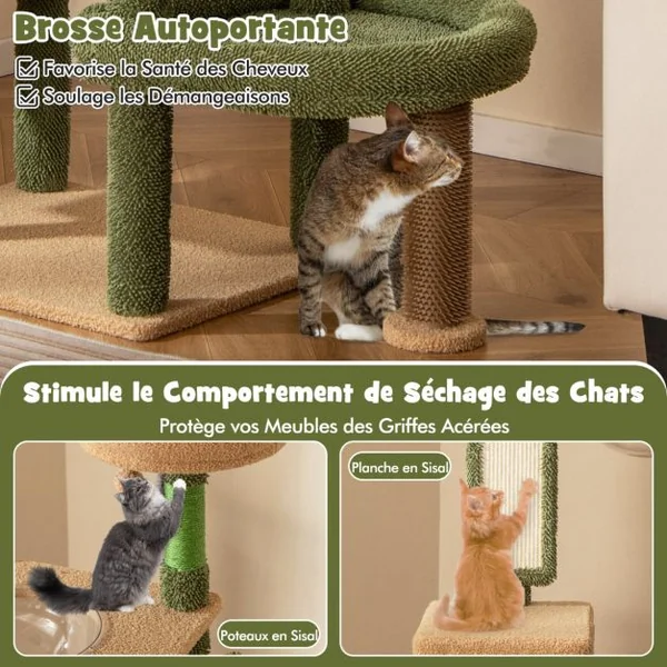 Arbre à Chat Cactus 150Cm Tour pour Chat à Plusieurs Niveaux Griffoirs Planche Corde en Sisal Condo Perchoir en Peluche Vert