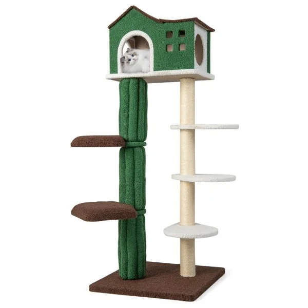 Arbre à Chat de 153 CM avec 5 Plateformes de Saut Rotative et Condo Tour de Jeu pour Chat avec Dispositif Anti-Renversement Vert
