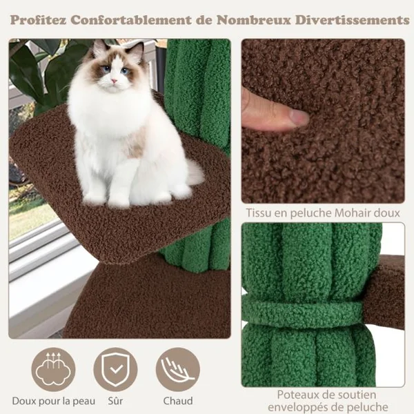 Arbre à Chat de 153 CM avec 5 Plateformes de Saut Rotative et Condo Tour de Jeu pour Chat avec Dispositif Anti-Renversement Vert