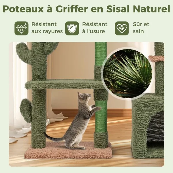 Arbre à Chat de 81cm de Haut Tour pour Chat en Forme de Cactus Vert Multi-niveaux Perchoir Condo Hamac Poteaux à Gratter en Sisal Vert
