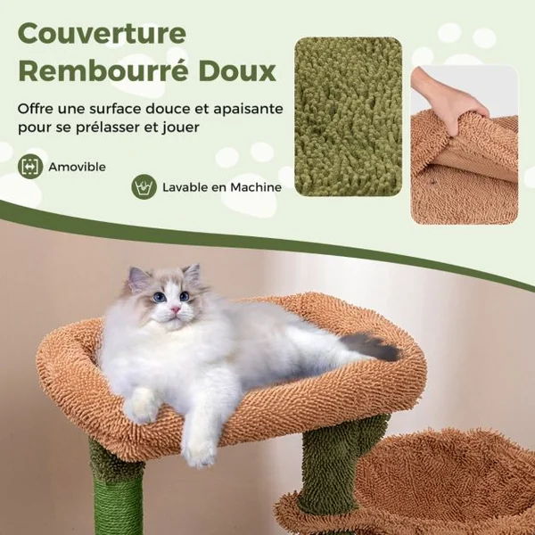 Arbre à Chat de 81cm de Haut Tour pour Chat en Forme de Cactus Vert Multi-niveaux Perchoir Condo Hamac Poteaux à Gratter en Sisal Vert