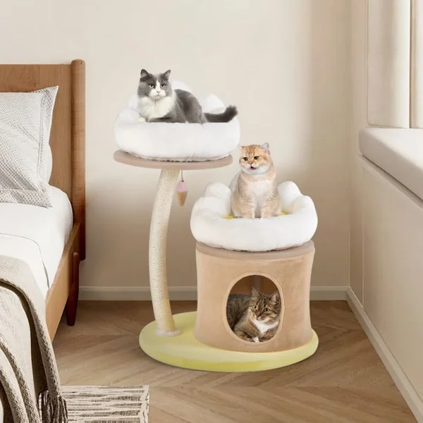Arbre à Chat de 83 cm Tour à Chat Intérieur à Plusieurs Niveaux avec Condo Poteau à Gratter en Sisal Blanc