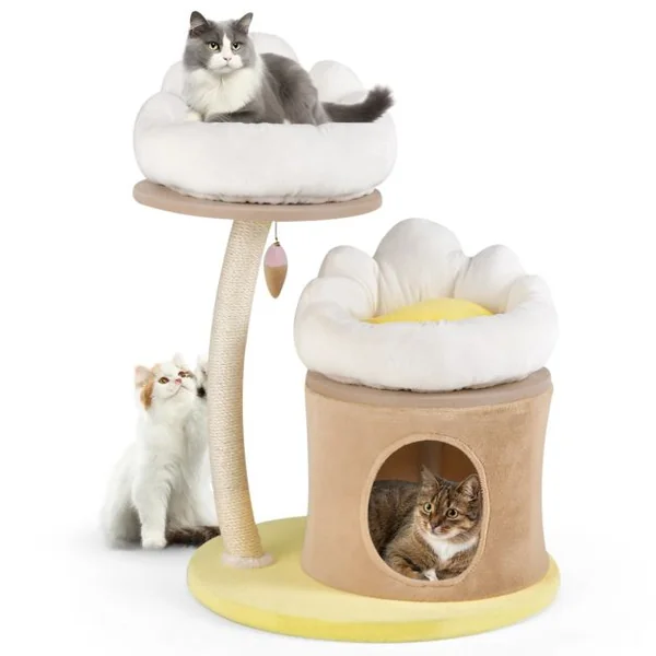 Arbre à Chat de 83 cm Tour à Chat Intérieur à Plusieurs Niveaux avec Condo Poteau à Gratter en Sisal Blanc