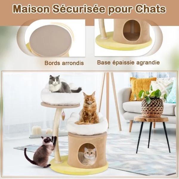 Arbre à Chat de 83 cm Tour à Chat Intérieur à Plusieurs Niveaux avec Condo Poteau à Gratter en Sisal Blanc