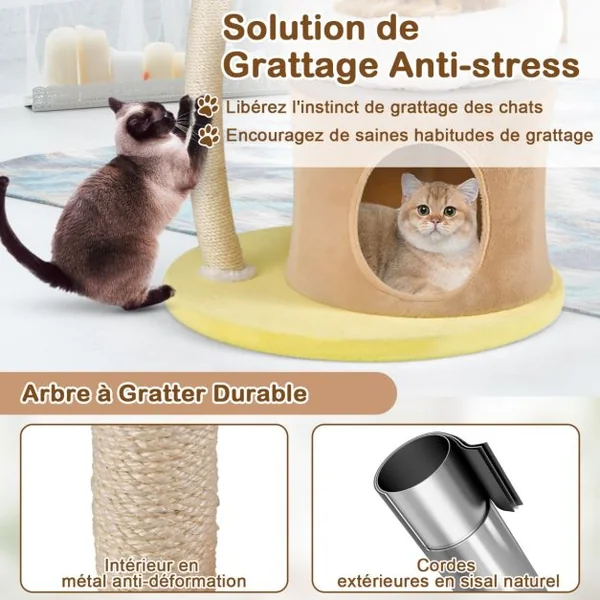 Arbre à Chat de 83 cm Tour à Chat Intérieur à Plusieurs Niveaux avec Condo Poteau à Gratter en Sisal Blanc