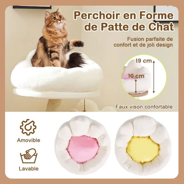 Arbre à Chat de 83 cm Tour à Chat Intérieur à Plusieurs Niveaux avec Condo Poteau à Gratter en Sisal Blanc