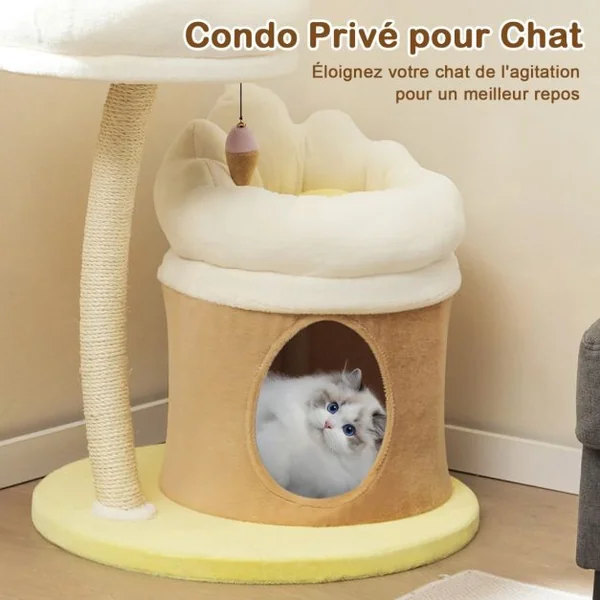 Arbre à Chat de 83 cm Tour à Chat Intérieur à Plusieurs Niveaux avec Condo Poteau à Gratter en Sisal Blanc