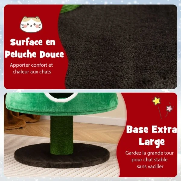 Arbre à Chat de Noël Jolie Tour à Chat avec 2 Condos Poteaux à Gratter en Sisal Lits Amovibles Centre d'Activités pour Chat