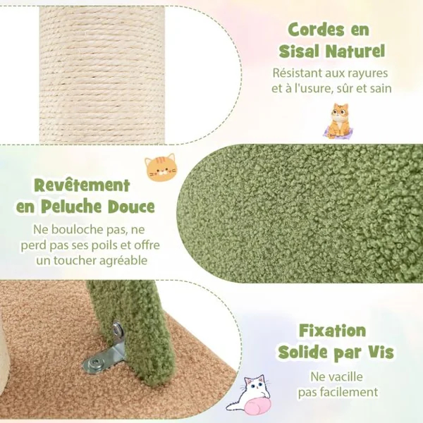 Arbre à Chat du Sol au Plafond avec Hauteur Réglable Poteau Supplémentaire Tour pour Chat à 5 Niveaux Capsule Spatiale Condo Vert et Marron