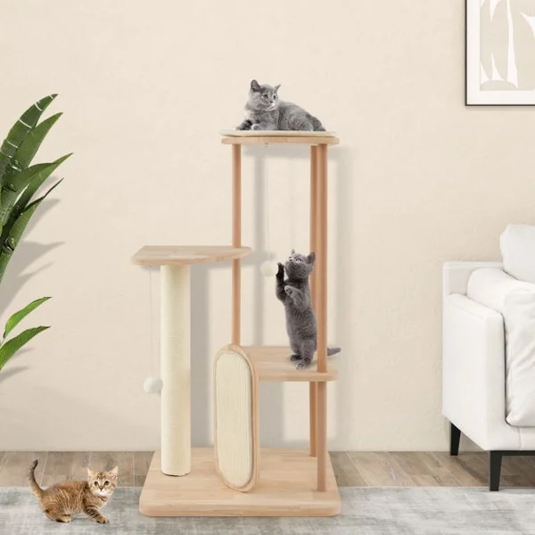 Arbre à Chat en Bois Pour Chats Tour à Chat Moderne à Plusieurs Niveaux Planche à Gratter Poteau en Sisal Perchoir Rembourré