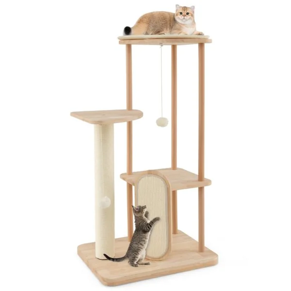 Arbre à Chat en Bois Pour Chats Tour à Chat Moderne à Plusieurs Niveaux Planche à Gratter Poteau en Sisal Perchoir Rembourré