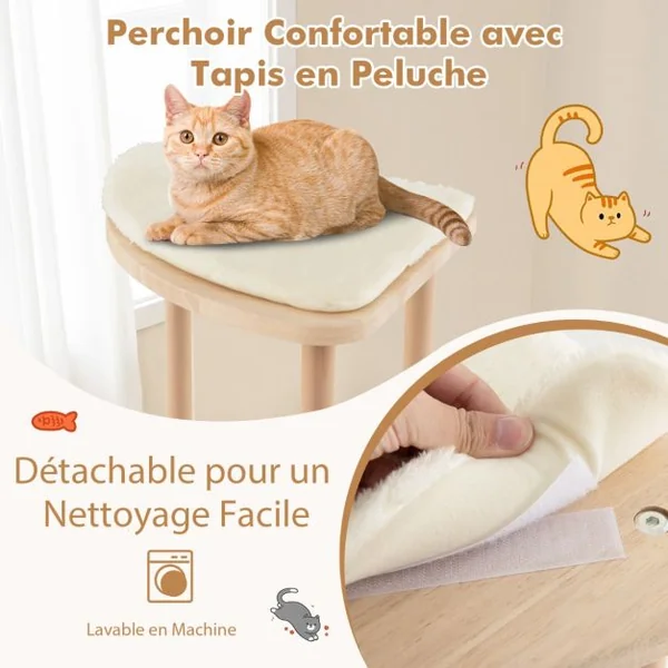 Arbre à Chat en Bois Pour Chats Tour à Chat Moderne à Plusieurs Niveaux Planche à Gratter Poteau en Sisal Perchoir Rembourré