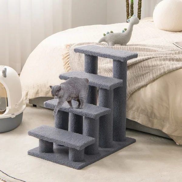 Arbre à chat en escalier à 4 étages Centre d'activités pour chat en Cachemire et MDF 60,5x40x60cm Gris