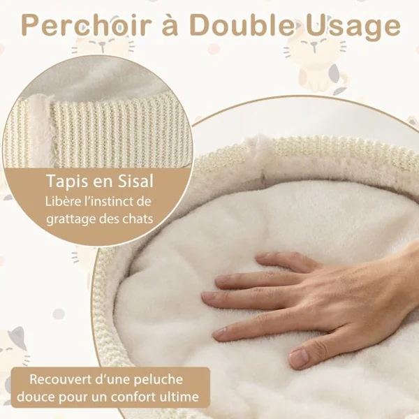 Arbre à Chat Moderne de 120cm Tour pour Chat en Bois à Plusieurs Niveaux Griffoirs en Sisal Epais Tapis en Sisal Hamac 2 Plateformes Gris