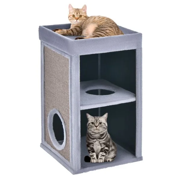 Arbre à Chat Rectangulaire avec Panneau en Sisal Amovible, Tour à Griffer pour Chat avec Coussin Amovible et Tunnel Interne