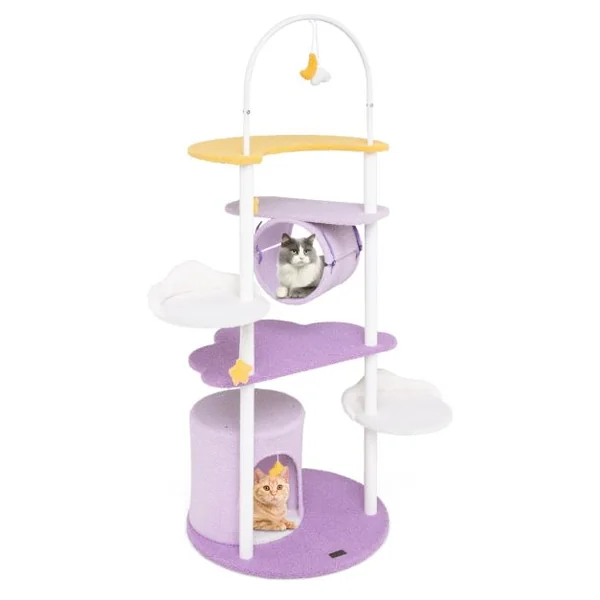 Arbre à Chat à Plusieurs Niveaux Tour pour Chat de 158 cm Cadre en Métal Perchoir Surdimensionné Plateformes de Saut Violet