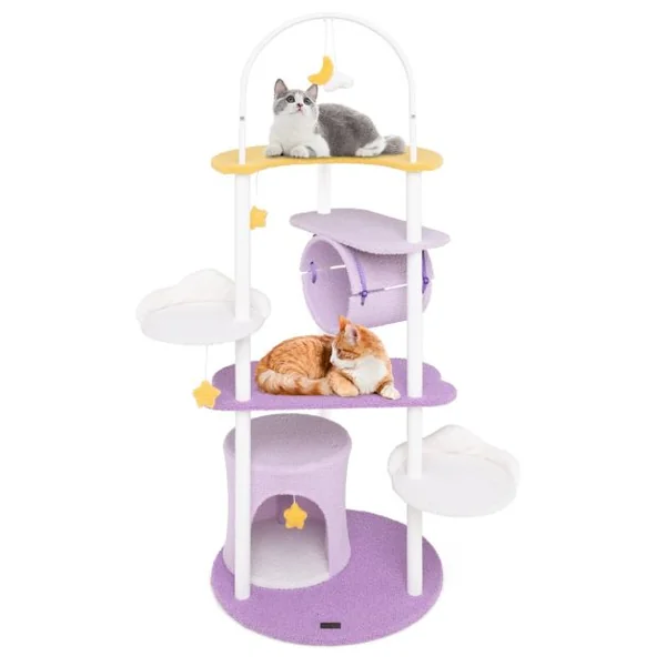 Arbre à Chat à Plusieurs Niveaux Tour pour Chat de 158 cm Cadre en Métal Perchoir Surdimensionné Plateformes de Saut Violet
