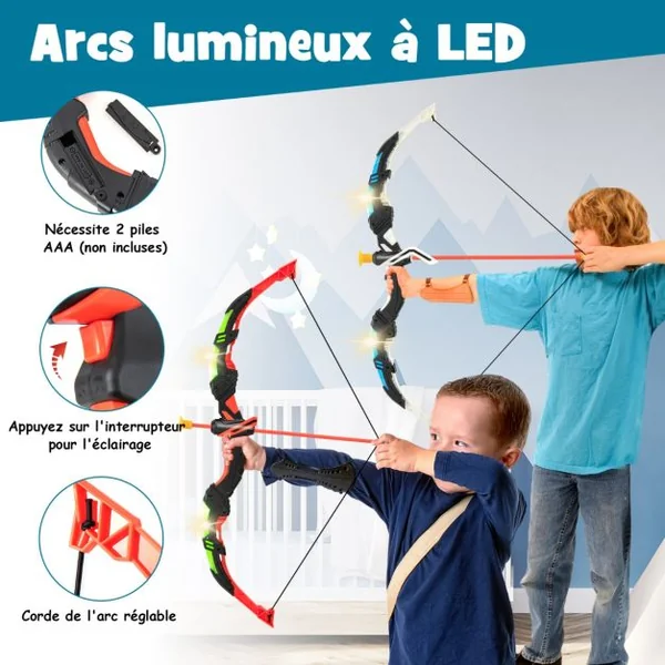 Arc et Flèche pour Enfants avec Lumières LED&20 Flèches 1 Cible Debout