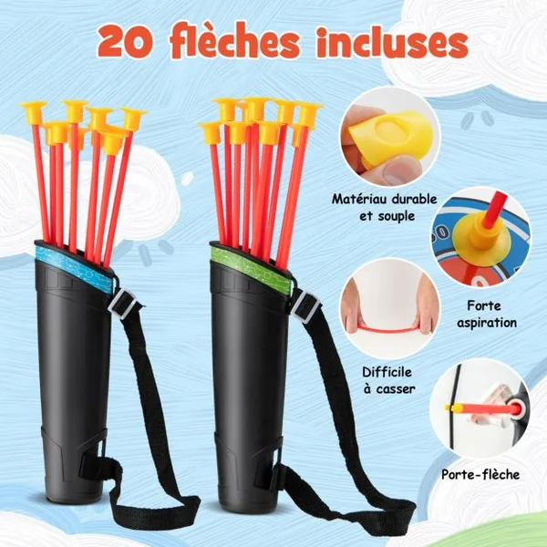 Arc et Flèche pour Enfants avec Lumières LED&20 Flèches 1 Cible Debout