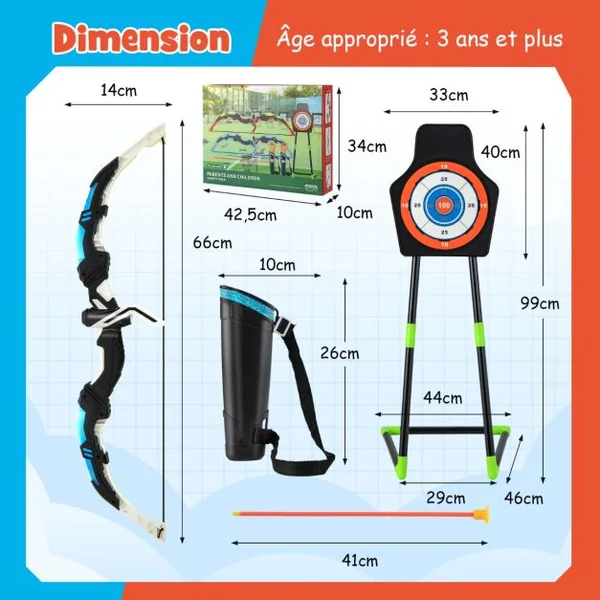 Arc et Flèche pour Enfants avec Lumières LED&20 Flèches 1 Cible Debout