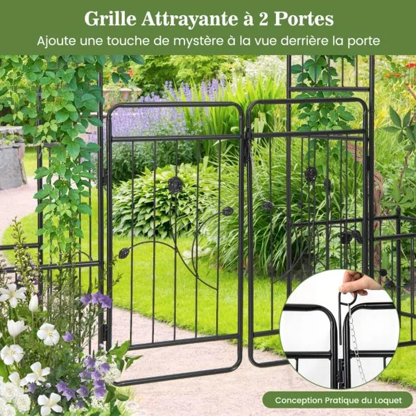 Arche de Jardin de 220 cm avec 2 Bacs Jardinière et Treillis Pergola pour Plantes Grimpantes avec Tubes Métalliques Portail Verrouillable Noir