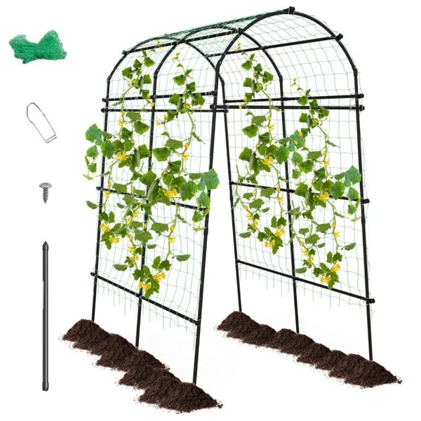 Arche de Jardin en Métal 230CM pour Plantes Grimpantes Treillis pour Concombres Revêtu PE Décoration pour Commémoration Fête d'Anniversaire Noir