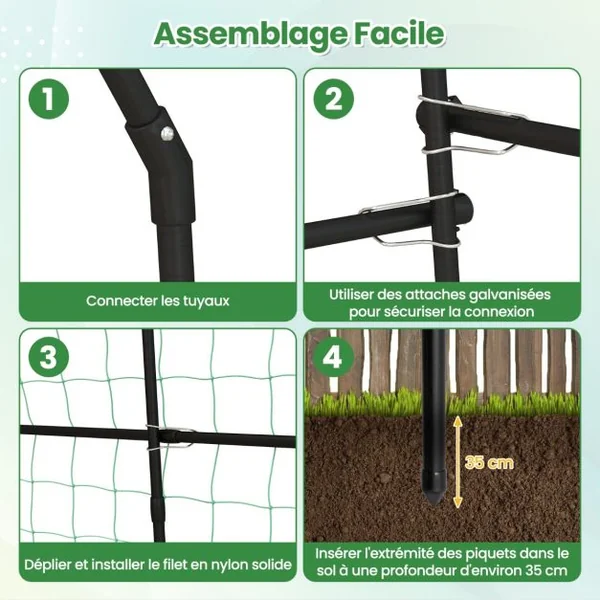 Arche de Jardin en Métal 230CM pour Plantes Grimpantes Treillis pour Concombres Revêtu PE Décoration pour Commémoration Fête d'Anniversaire Noir