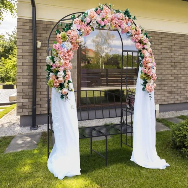 Arche de Jardin en Métal Banc 2 Places pour Plantes Grimpantes Décoration de Fête Tonnelle de Jardin Charge 300 KG