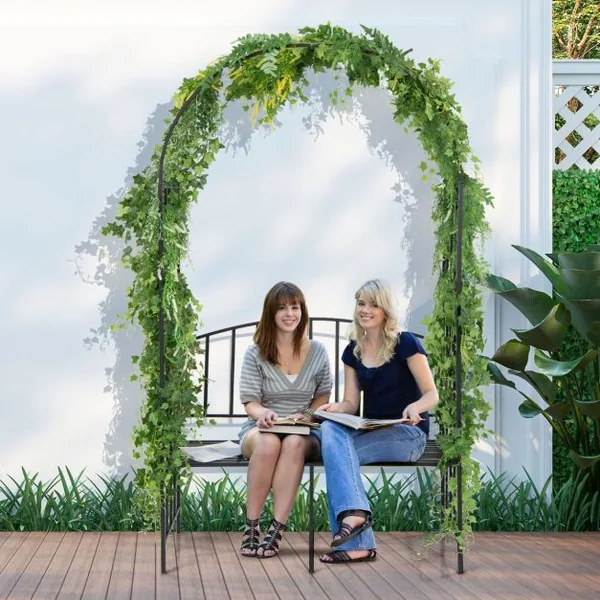 Arche de Jardin en Métal Banc 2 Places pour Plantes Grimpantes Décoration de Fête Tonnelle de Jardin Charge 300 KG