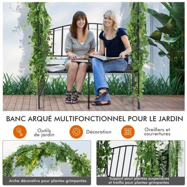 Arche de Jardin en Métal Banc 2 Places pour Plantes Grimpantes Décoration de Fête Tonnelle de Jardin Charge 300 KG