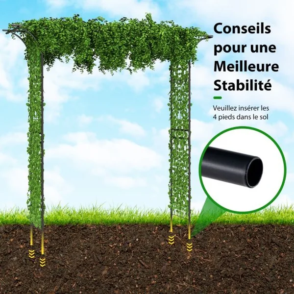 Arche de Jardin en Métal pour Plantes Grimpantes Arceau à Rosiers en Treillis Extérieur 205x52x206CM Support de Toile de Fond Élégant Vert