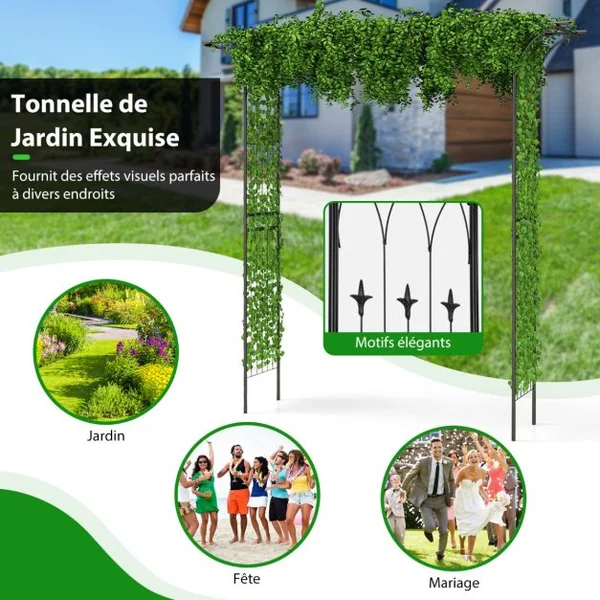 Arche de Jardin en Métal pour Plantes Grimpantes Arceau à Rosiers en Treillis Extérieur 205x52x206CM Support de Toile de Fond Élégant Vert