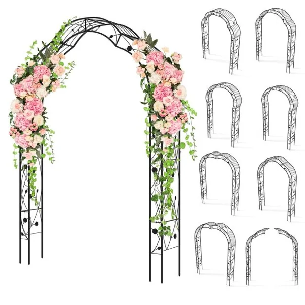 Arche de Jardin en Métal pour Plantes Grimpantes Treillis de Jardin en 2 Demi-arcs Extérieur 150x39x250CM Arche Décorative pour Fête Noir