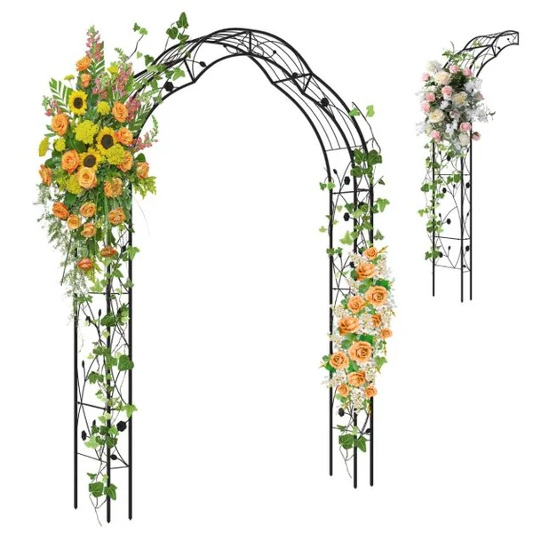 Arche de Jardin en Métal pour Plantes Grimpantes Treillis de Jardin en 2 Demi-arcs Extérieur 150x39x250CM Arche Décorative pour Fête Noir