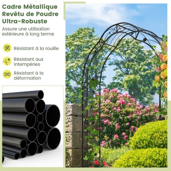 Arche de Jardin en Métal pour Plantes Grimpantes Treillis de Jardin en 2 Demi-arcs Extérieur 150x39x250CM Arche Décorative pour Fête Noir