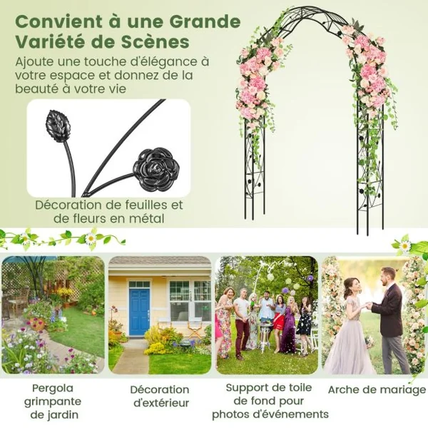 Arche de Jardin en Métal pour Plantes Grimpantes Treillis de Jardin en 2 Demi-arcs Extérieur 150x39x250CM Arche Décorative pour Fête Noir
