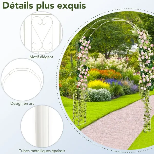 Arche de Jardin en Métal pour Plantes Grimpantes Treillis de Jardin en Arc avec 6 Pieds Extérieur 167x37x240CM Arche Décorative Blanc