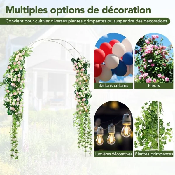 Arche de Jardin en Métal pour Plantes Grimpantes Treillis de Jardin en Arc avec 6 Pieds Extérieur 167x37x240CM Arche Décorative Blanc