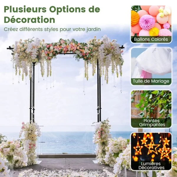 Arche de Jardin en Métal Revêtu de Poudre pour Plantes Grimpantes Arceau à Rosiers Imperméable 208x52x208 cm