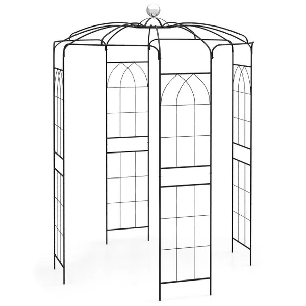 Arche de Jardin pour Plantes Grimpantes en Forme de Cage à Oiseaux Tonnelle de Fleurs en Métal 206x206x286CM avec Crochet de Suspension Noir