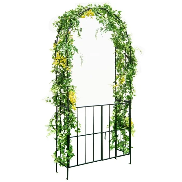 Arche en Treillis de Jardin 230CM avec Porte pour Plantes Grimpantes Arceau à Rosiers en Métal Décoration Noir