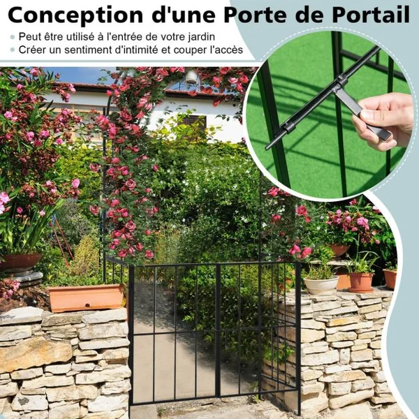 Arche en Treillis de Jardin 230CM avec Porte pour Plantes Grimpantes Arceau à Rosiers en Métal Décoration Noir