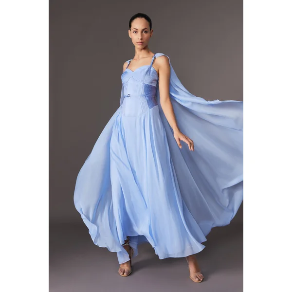 Archive Collection - Robe maxi tissée cape en géorgette avec détail corset haut