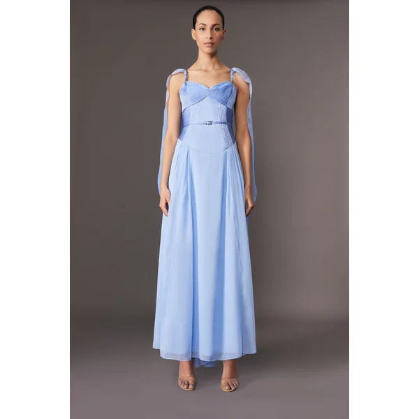 Archive Collection - Robe maxi tissée cape en géorgette avec détail corset haut