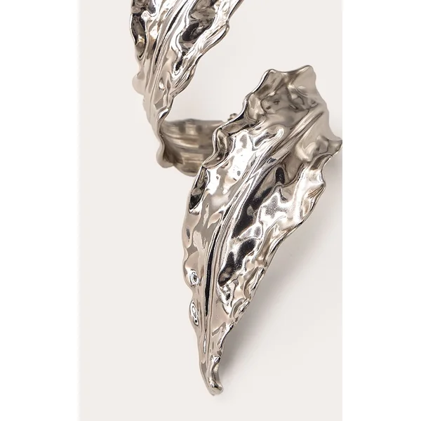 Argenté Bracelet Manchette Enroulé Feuille Fondue