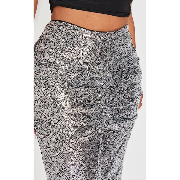 Argenté Jupe Maxi Shape À Sequins Argentés Avec Fronces Et Décolleté En V